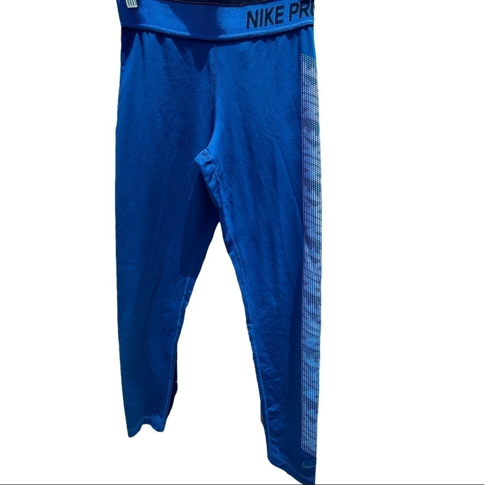 NIKE PRO Leggings Tights Purple Blue Logo Brand Down Side of Pant Medium 7015